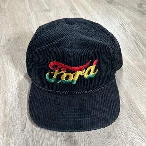 Vintage Ford NASCAR Racing‎ Strapback Hat Black Corduroy Trucker Cap